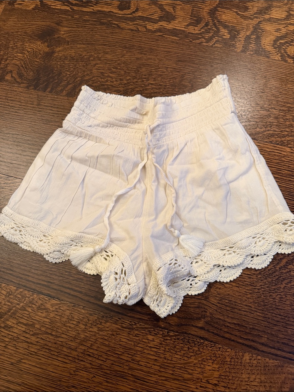 Aerie White Crochet Trim Drawstring Shorts